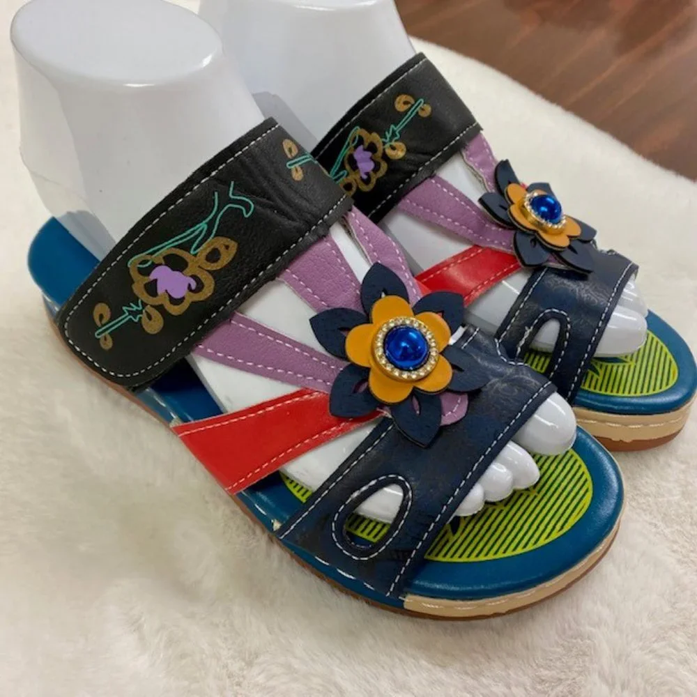 Colorful Hook and Loop Summer Boho Wedge Sandals, size EU 35, US 5